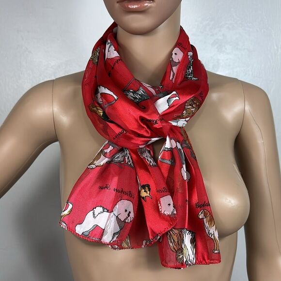 Red Dog Breeds Patterned Lightweight Rectangle Scarf - Picture 1 of 3